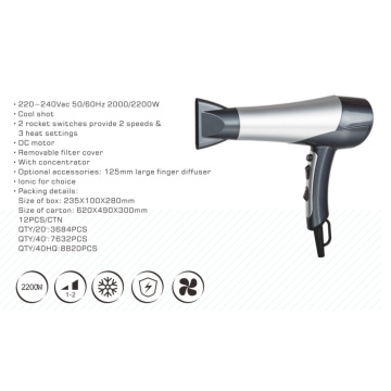 2017 Rocket Switch DC Motor Hair Dryer with Ion Generator